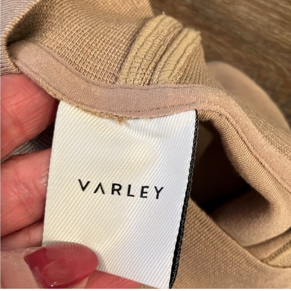 Varley Taunton Mock Neck Midi Dress Beige Sz S Cap Sleeve - Picture 6 of 7